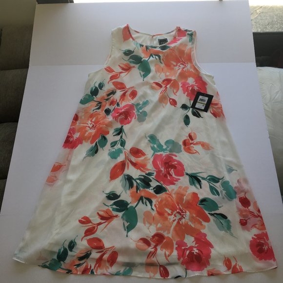 JH Dresses & Skirts - Women Dress Shift 14 Sheer Floral Lined White Muli